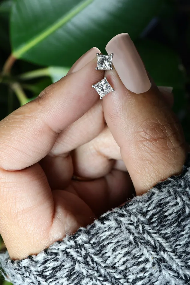 142 ctw Princess Cut Diamond Stud Earrings Crown Jewels Coin Earrings