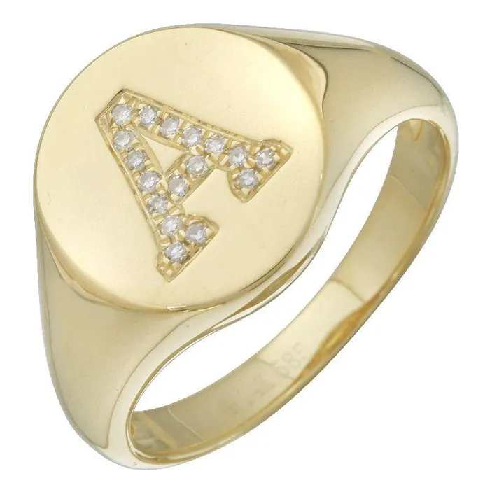 14K Gold Diamond Initial Signet Ring Izakov Diamonds Fine Jewelry Rings