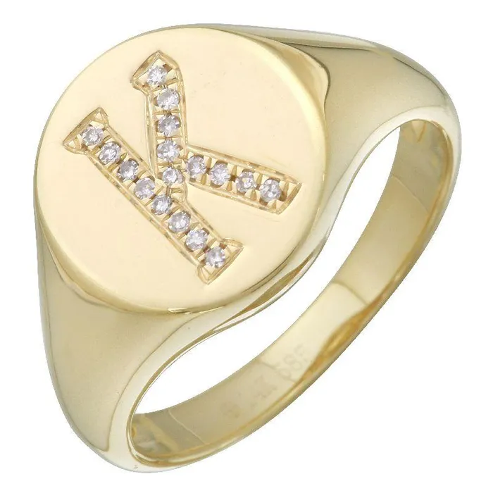 14K Gold Diamond Initial Signet Ring Izakov Diamonds Fine Jewelry Rings
