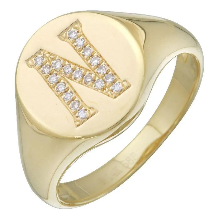 14K Gold Diamond Initial Signet Ring Izakov Diamonds Fine Jewelry Rings