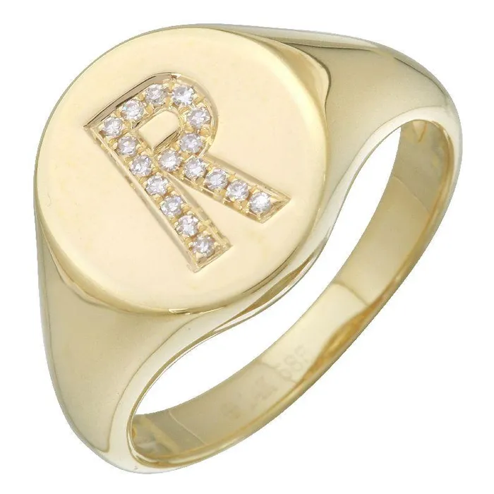 14K Gold Diamond Initial Signet Ring Izakov Diamonds Fine Jewelry Rings