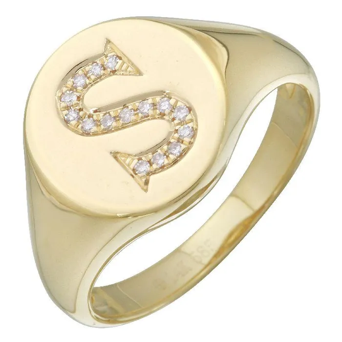 14K Gold Diamond Initial Signet Ring Izakov Diamonds Fine Jewelry Rings