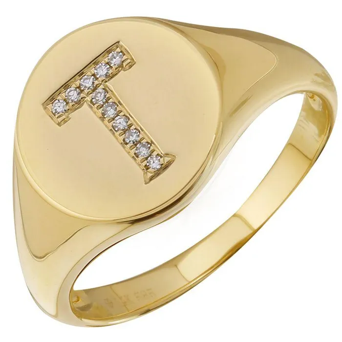 14K Gold Diamond Initial Signet Ring Izakov Diamonds Fine Jewelry Rings