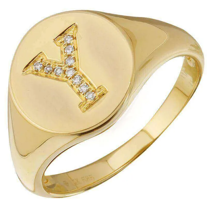 14K Gold Diamond Initial Signet Ring Izakov Diamonds Fine Jewelry Rings