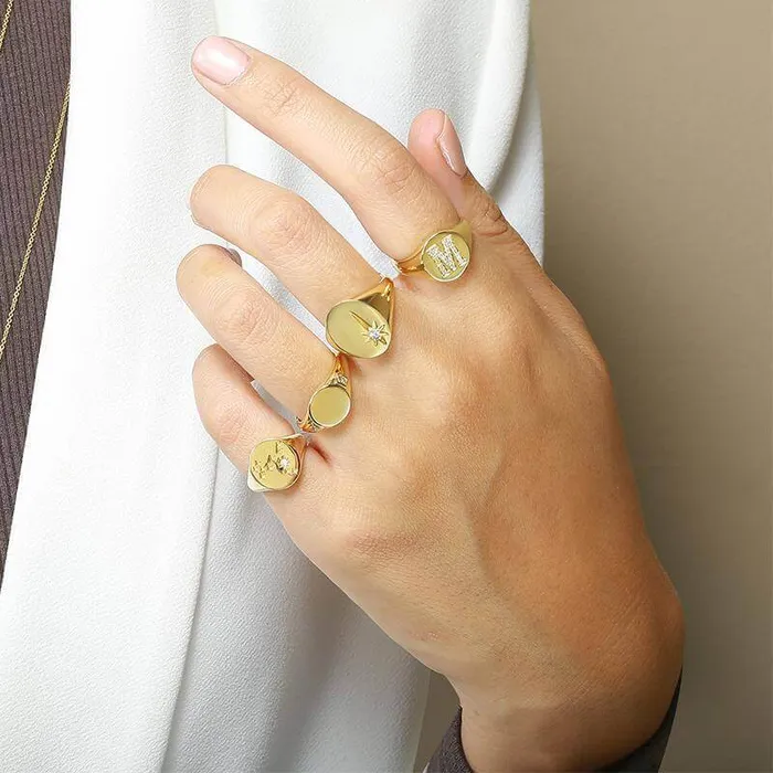 14K Gold Diamond Initial Signet Ring Izakov Diamonds Fine Jewelry Rings