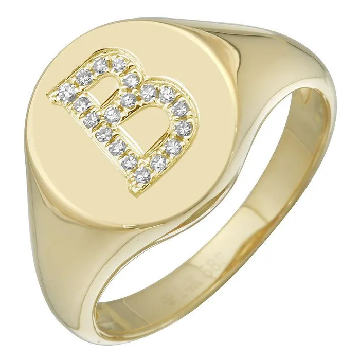 14K Gold Diamond Initial Signet Ring Izakov Diamonds Fine Jewelry Rings