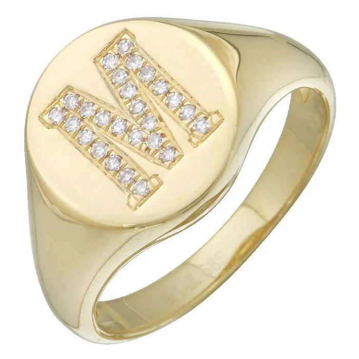 14K Gold Diamond Initial Signet Ring Izakov Diamonds Fine Jewelry Rings