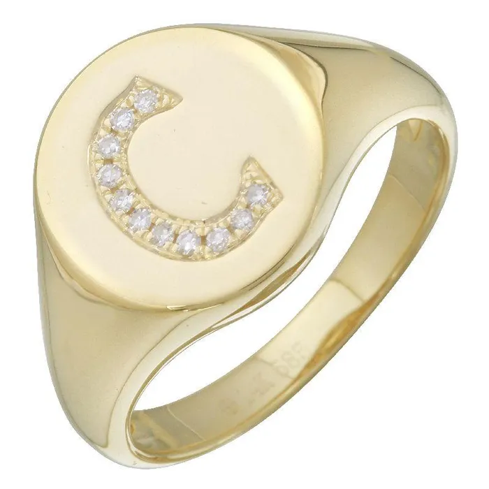 14K Gold Diamond Initial Signet Ring Izakov Diamonds Fine Jewelry Rings
