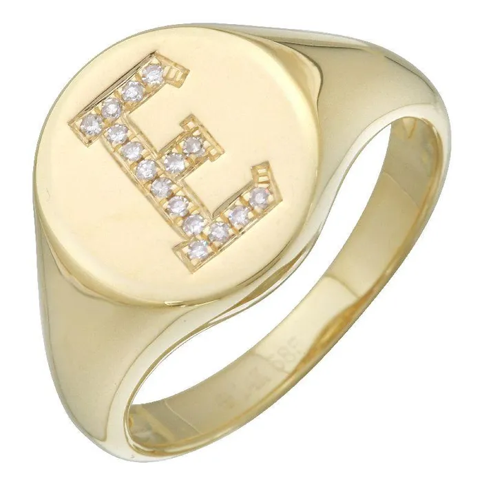 14K Gold Diamond Initial Signet Ring Izakov Diamonds Fine Jewelry Rings