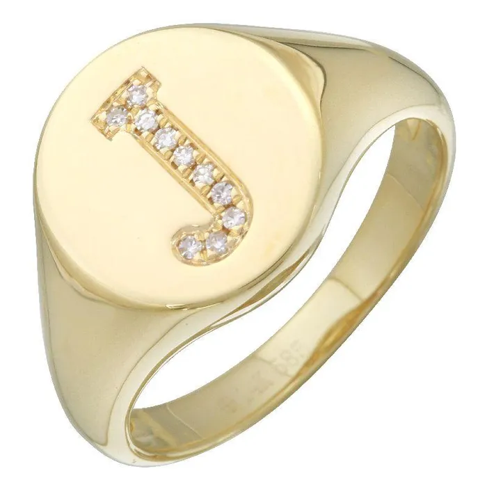 14K Gold Diamond Initial Signet Ring Izakov Diamonds Fine Jewelry Rings