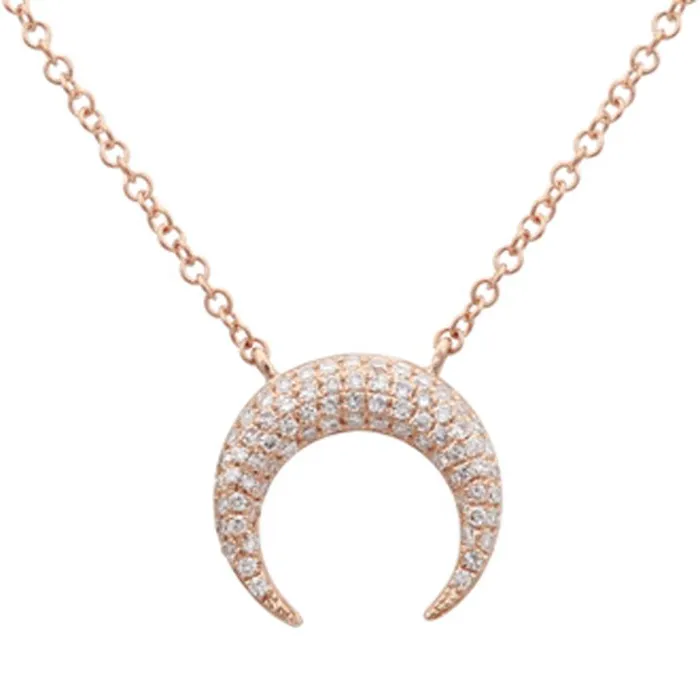 14K Gold Micro Pave Diamond Crescent Horn Necklace Izakov Diamonds Fine Jewelry Necklaces