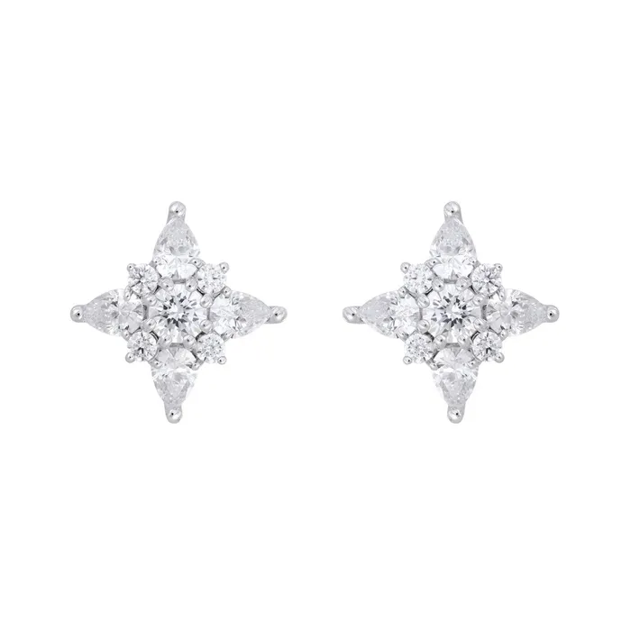 14K WHITE GOLD 1CT ROUNDPEAR DIAMOND LADIES EARRINGS Ethos Earrings