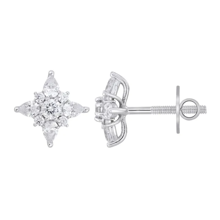 14K WHITE GOLD 1CT ROUNDPEAR DIAMOND LADIES EARRINGS Ethos Earrings