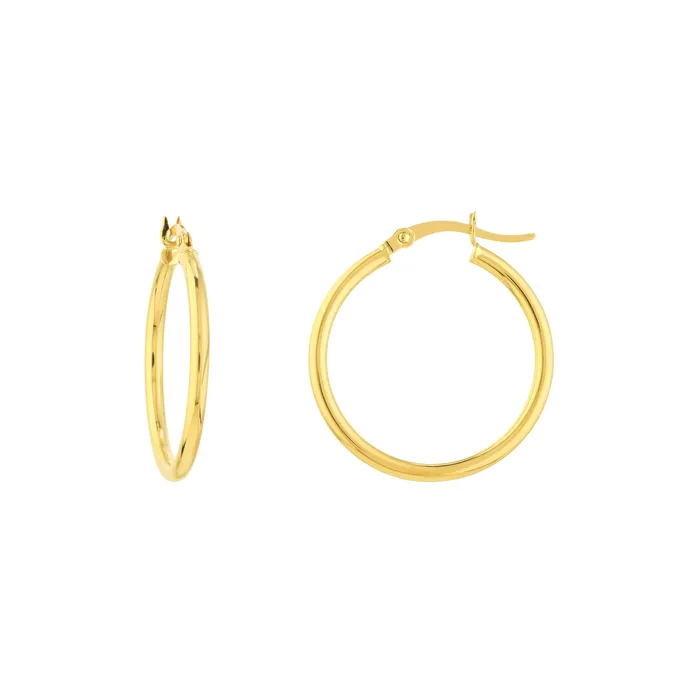14K Yellow Gold 2mm x 25mm Round Tube Design Round Hoop Style Earrings MIDAS CHAIN Earrings 14K Yellow Gold 2mm x 25mm Round Tube Design Round Hoop Style Earrings MIDAS CHAIN Earrings
