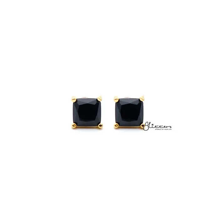 18k Gold Plated Black Square Zirconia Studs Earrings Glitters Earrings