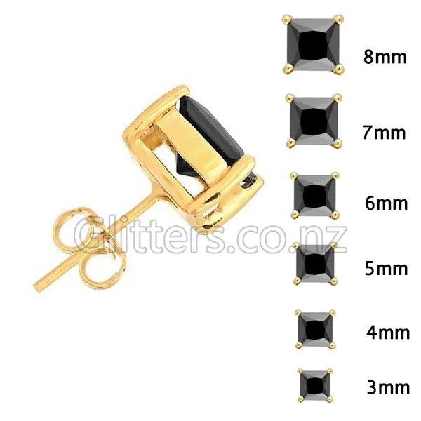 18k Gold Plated Black Square Zirconia Studs Earrings Glitters Earrings 18k Gold Plated Black Square Zirconia Studs Earrings Glitters Earrings