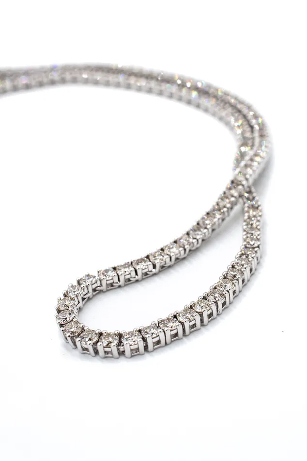 2448 ctw 14k White Gold Tennis Necklace Crown Jewels Coin Necklaces
