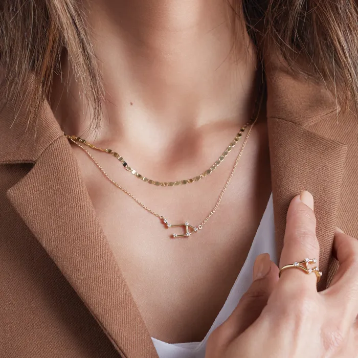 302 Fine Jewelry Necklaces Constellation Zodiac Natural Diamond Adjustable Necklace 14K Yellow White Rose Gold