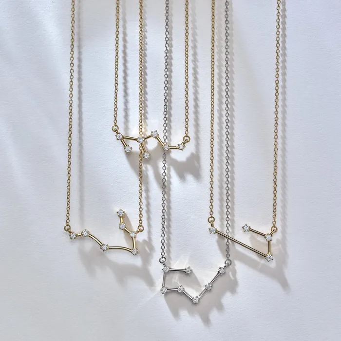 302 Fine Jewelry Necklaces Constellation Zodiac Natural Diamond Adjustable Necklace 14K Yellow White Rose Gold