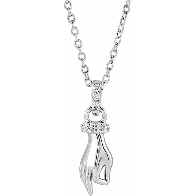 302 Fine Jewelry Necklaces Good Karma Hand of Buddha Natural Diamond Necklace or Pendant Charm 14K Rose White Yellow Gold or Silver