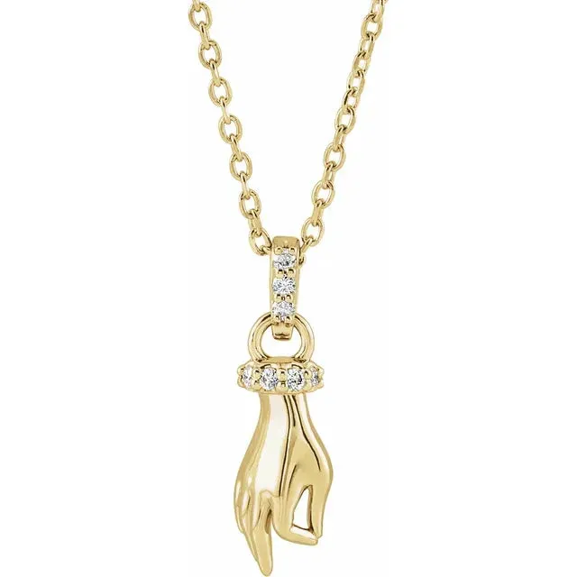302 Fine Jewelry Necklaces Good Karma Hand of Buddha Natural Diamond Necklace or Pendant Charm 14K Rose White Yellow Gold or Silver