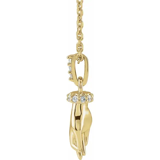 302 Fine Jewelry Necklaces Good Karma Hand of Buddha Natural Diamond Necklace or Pendant Charm 14K Rose White Yellow Gold or Silver