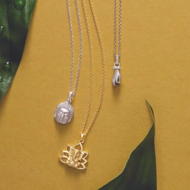 302 Fine Jewelry Necklaces Good Karma Hand of Buddha Natural Diamond Necklace or Pendant Charm 14K Rose White Yellow Gold or Silver