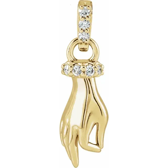 302 Fine Jewelry Necklaces Good Karma Hand of Buddha Natural Diamond Necklace or Pendant Charm 14K Rose White Yellow Gold or Silver