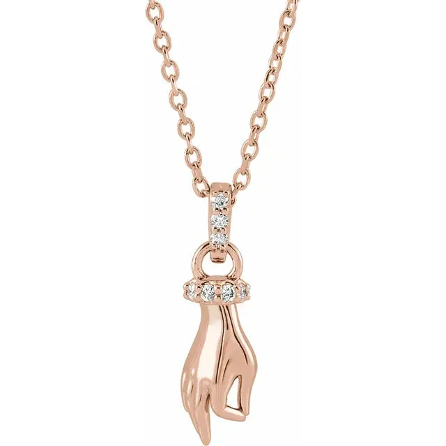 302 Fine Jewelry Necklaces Good Karma Hand of Buddha Natural Diamond Necklace or Pendant Charm 14K Rose White Yellow Gold or Silver