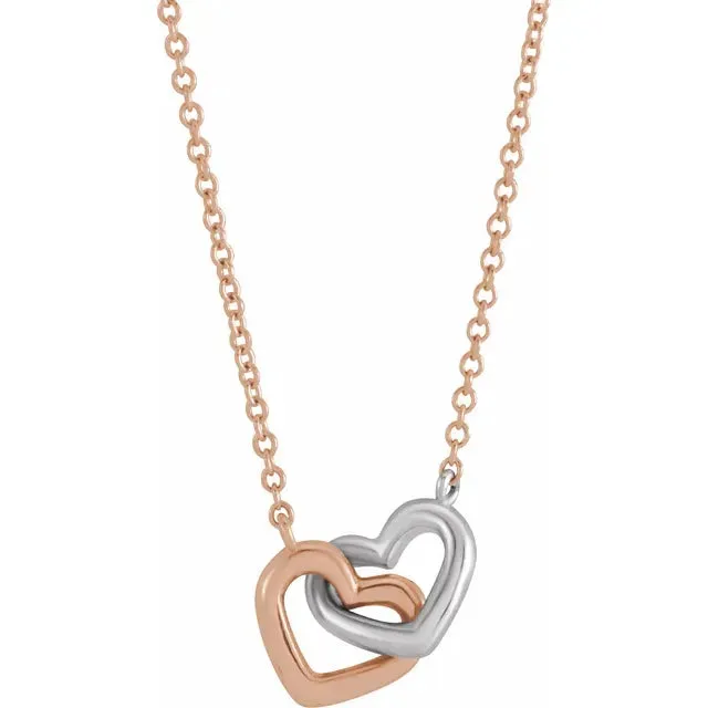 302 Fine Jewelry Necklaces Interlocking Double Heart Necklace Solid 14K Yellow White Rose Gold or Sterling Silver