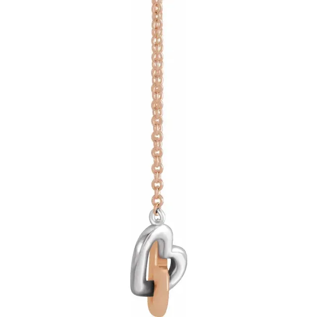 302 Fine Jewelry Necklaces Interlocking Double Heart Necklace Solid 14K Yellow White Rose Gold or Sterling Silver