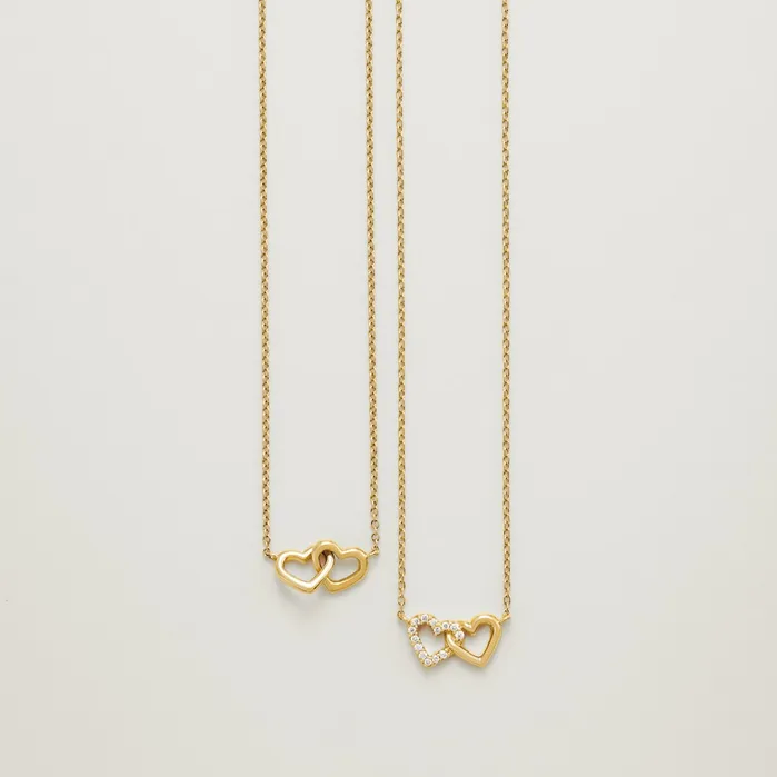 302 Fine Jewelry Necklaces Interlocking Double Heart Necklace Solid 14K Yellow White Rose Gold or Sterling Silver