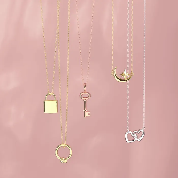 302 Fine Jewelry Necklaces Interlocking Double Heart Necklace Solid 14K Yellow White Rose Gold or Sterling Silver