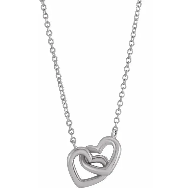 302 Fine Jewelry Necklaces Interlocking Double Heart Necklace Solid 14K Yellow White Rose Gold or Sterling Silver