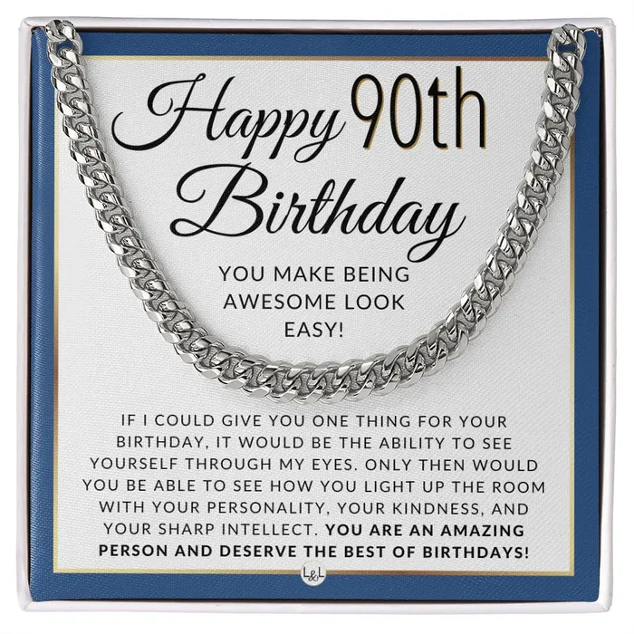 90th Birthday Gift For Him Chain Necklace For 90 Year Old Mans Birthday Great Birthday Gift For Men Jewelry For Guys ShineOn Fulfillment Necklaces