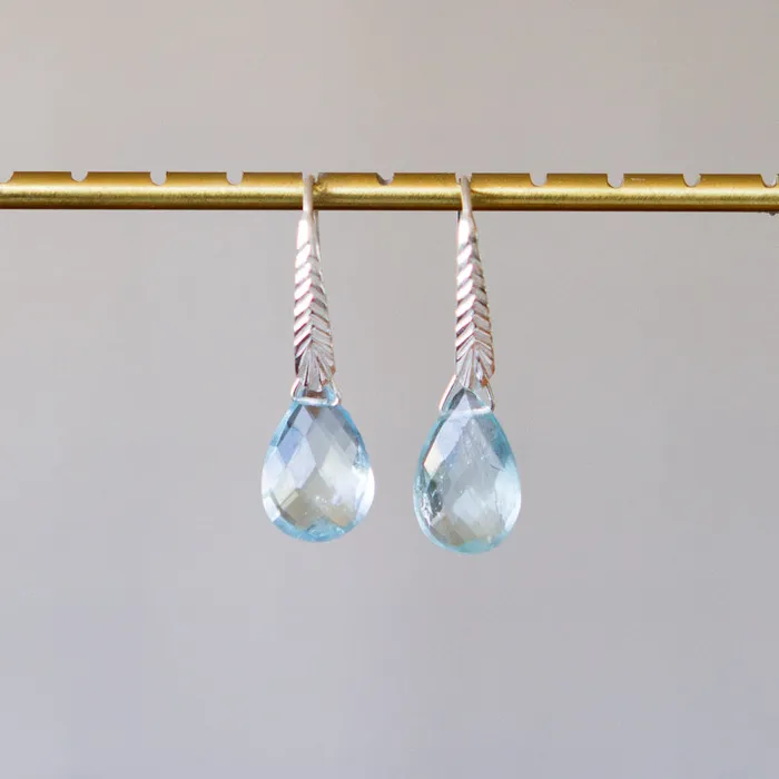 Aquamarine Herringbone Gemstone Drop Earrings in Sterling Silver Corey Egan Earrings