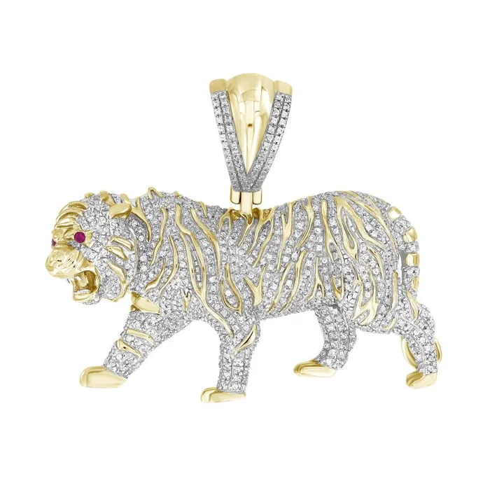 AV Charm Necklaces MENS CHARM 100CT ROUND DIAMOND 10K YELLOW GOLD