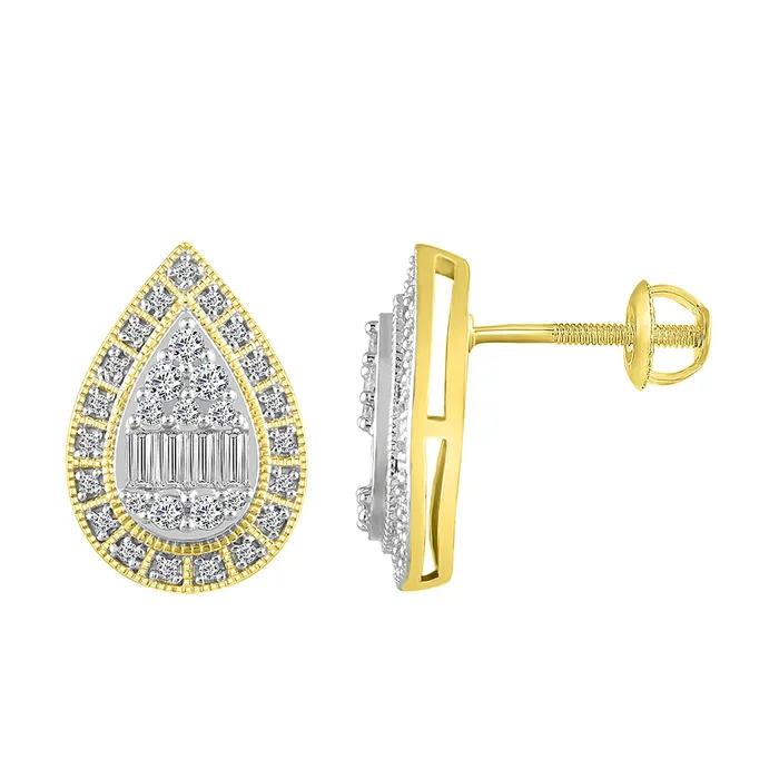 AV Earrings LADIES EARRINGS 050CT ROUNDBAGUETTE DIAMOND 10K YELLOW GOLD