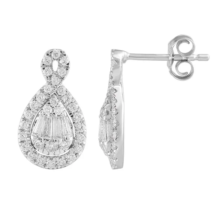 AV Earrings LADIES EARRINGS 075CT ROUNDBAGUETTE DIAMOND 14K WHITE GOLD AV Earrings LADIES EARRINGS 075CT ROUNDBAGUETTE DIAMOND 14K WHITE GOLD