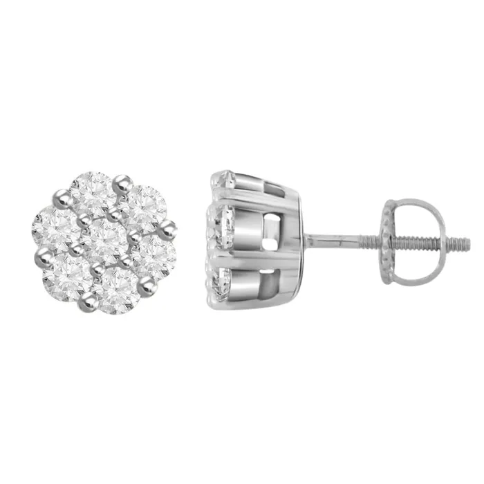 AV Earrings LADIES FLOWER EARRINGS 100CT ROUND DIAMOND 14K WHITE GOLD