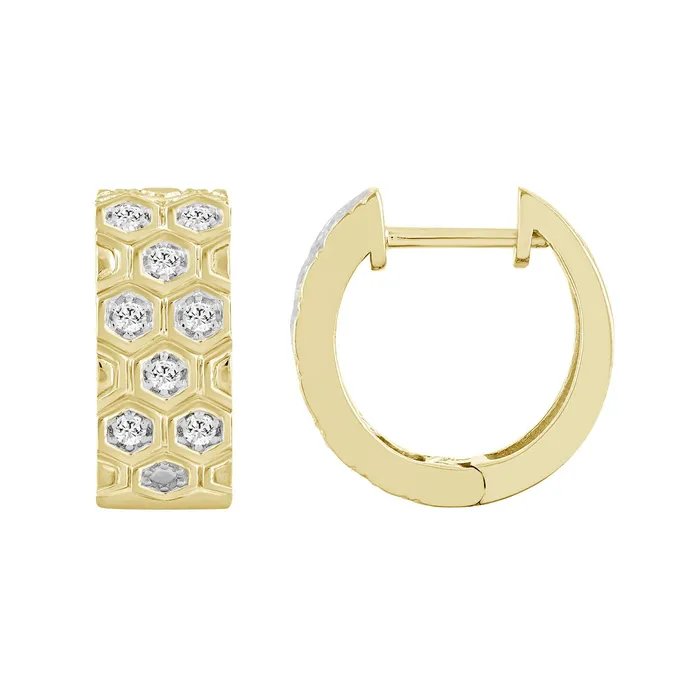 AV Earrings LADIES HOOP EARRINGS 025CT ROUND DIAMOND 10K YELLOW GOLD