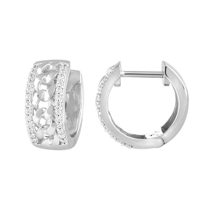 AV MENS HOOPS EARRINGS 020CT ROUND DIAMOND 10K WHITE GOLD Earrings