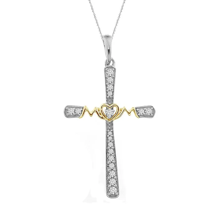 AV Necklaces LADIES PENDANT WITH CHAIN 015CT ROUND DIAMOND 10K WHITEYELLOW GOLD AV Necklaces LADIES PENDANT WITH CHAIN 015CT ROUND DIAMOND 10K WHITEYELLOW GOLD