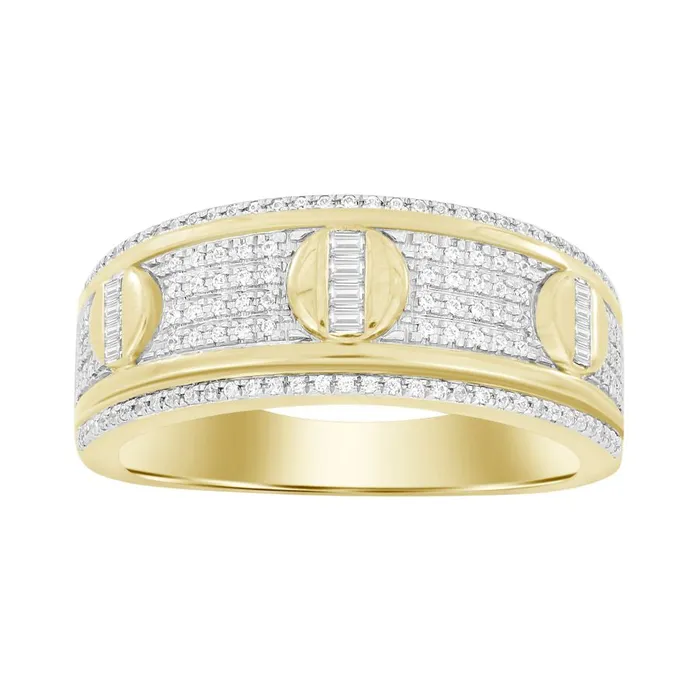 AV Rings MENS RING 033CT ROUNDBAGUETTE DIAMOND 10K YELLOW GOLD