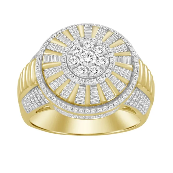 AV Rings MENS RING 100CT ROUNDBAGUETTE DIAMOND 10K YELLOW GOLD