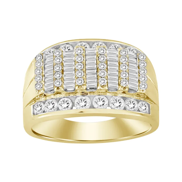 AV Rings MENS RING 200CT BAGUETTEROUND DIAMOND 10K YELLOW GOLD