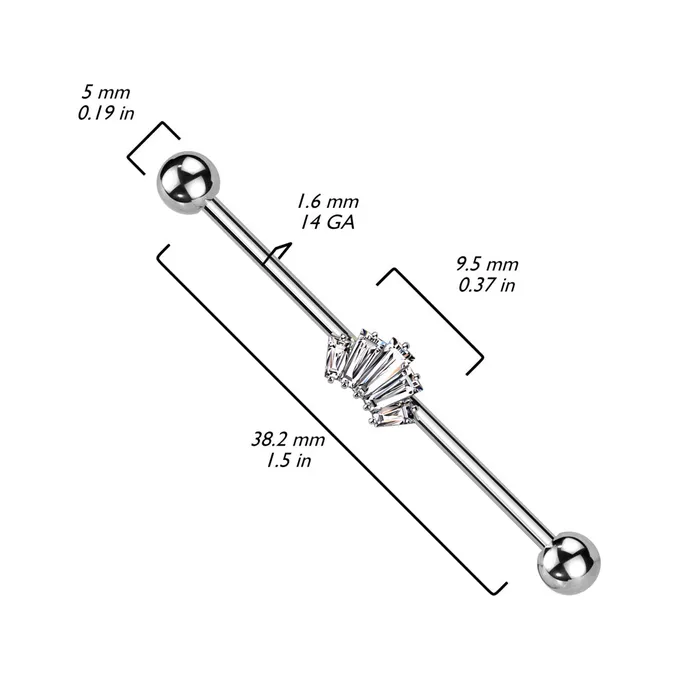 Baguette CZ Crown Industrial Barbell Silver Glitters Rings