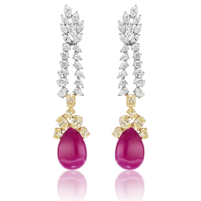 Beauvince Bloom Necklace Earrings Suite 15045 ct Rubies Diamonds in Gold Beauvince Earrings