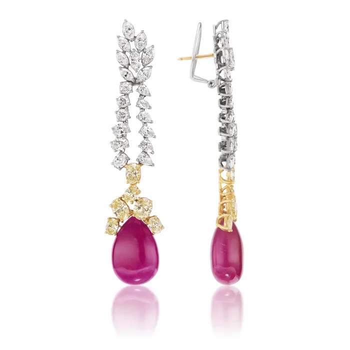 Beauvince Bloom Necklace Earrings Suite 15045 ct Rubies Diamonds in Gold Beauvince Earrings