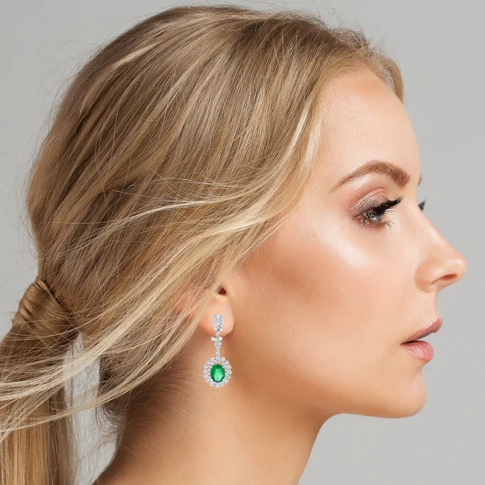 Beauvince Earrings Beauvince Gina Earrings 645 ct Emeralds Diamonds in White Gold